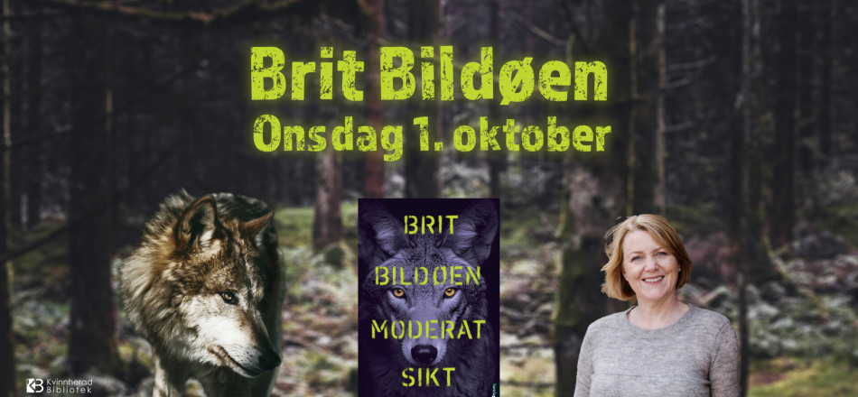 Foto av forfattar Brit Bildøen og framsida av boka Moderat sikt