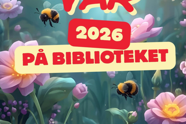 Forsida av vårprogrammet, ei fargerik blanding av blomer og bier