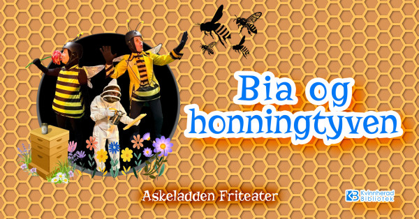 Askeladden friteater med Bia og honningtyven. To personer er utkledd som bier og en som birøkter
