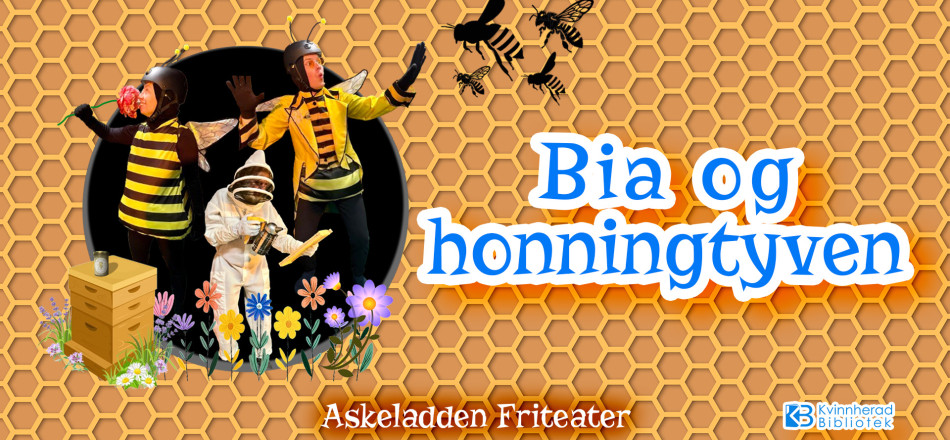 Askeladden friteater med Bia og honningtyven. To personer er utkledd som bier og en som birøkter